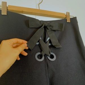 Lace up grommet navy twill pants ribbon zara